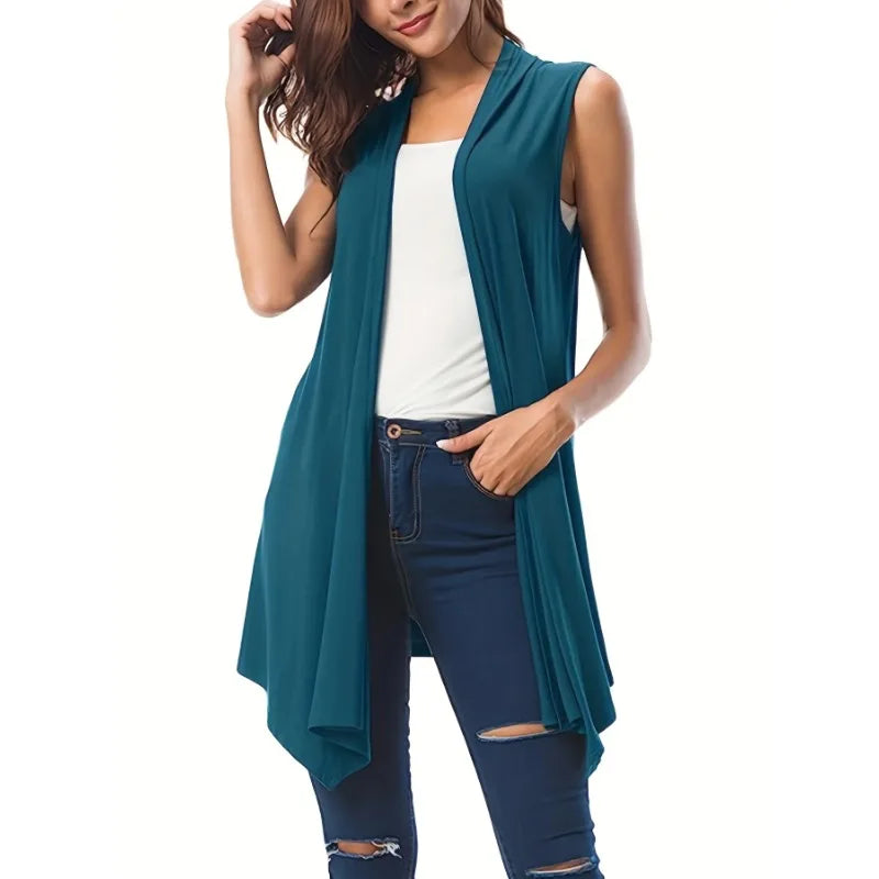 Plus Size Asymmetric Hem Sleeveless Cardigan