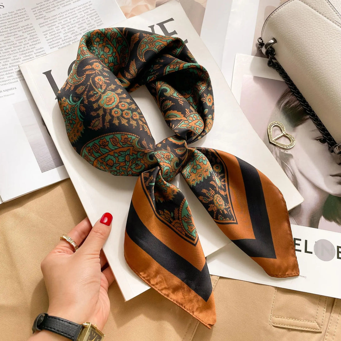 LuxeSilk 70x70cm Printed Women’s Square Scarf – 2025 Fashion Collection
