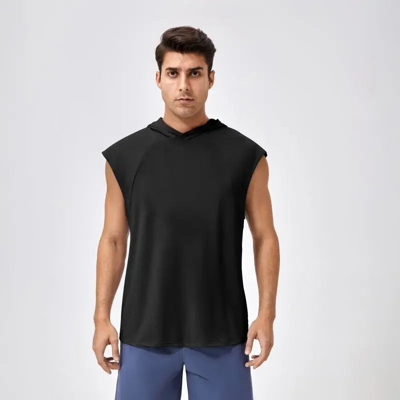 Men’s Wide Shoulder Quick-Dry Hooded Tank Top  Product Description: