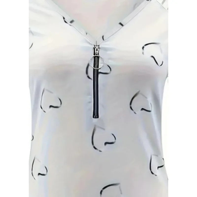 Plus Size V-Neck Zipper T-Shirt