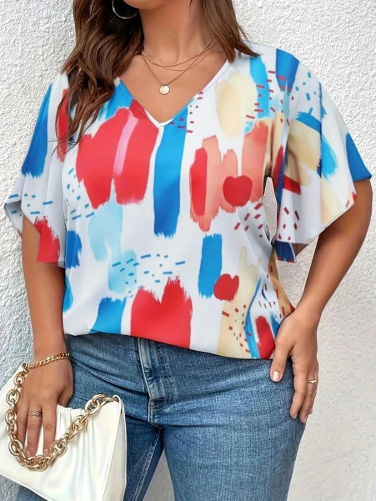Plus Size V-Neck Printed T-Shirt