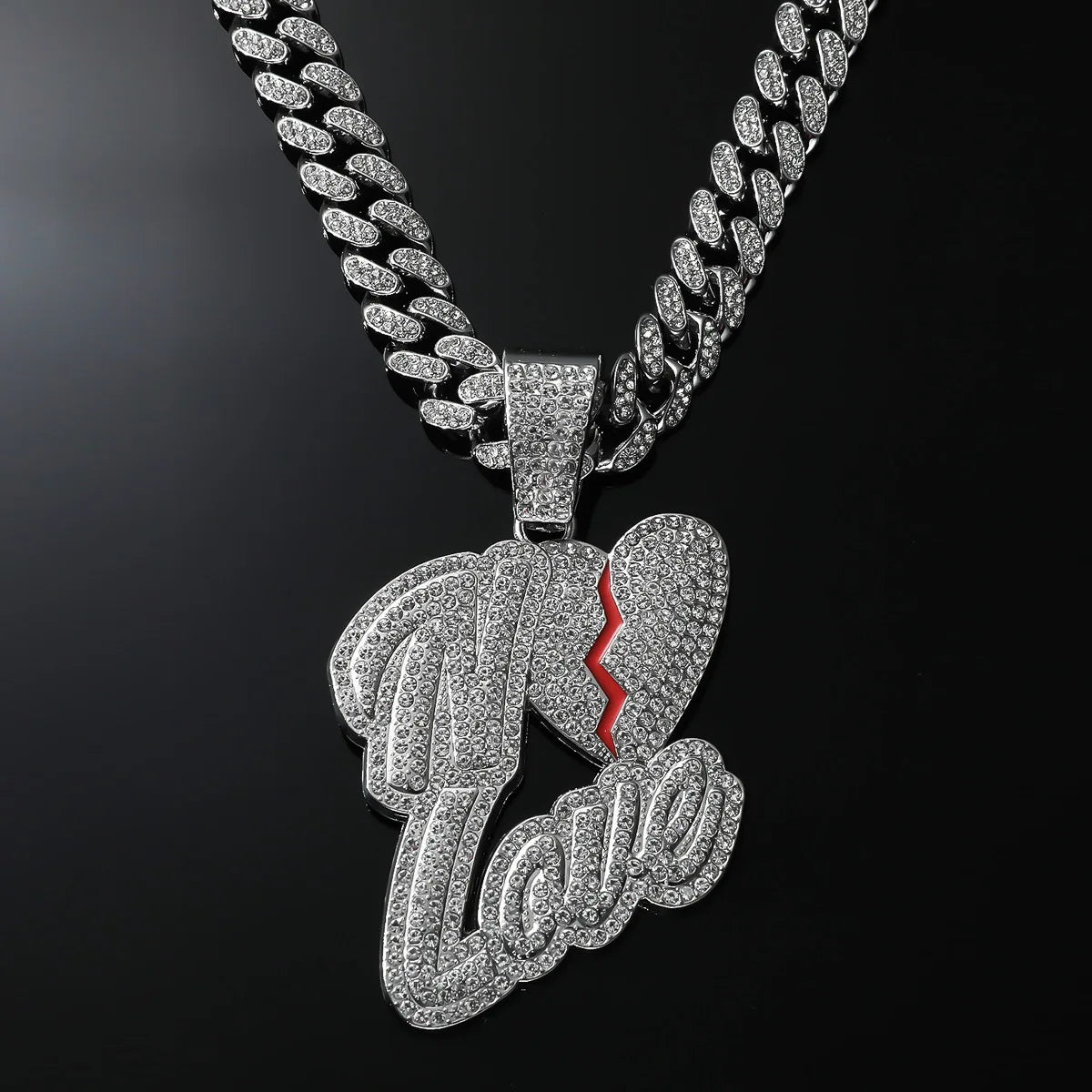 Love Heart Pendant Cuban Chain Necklace