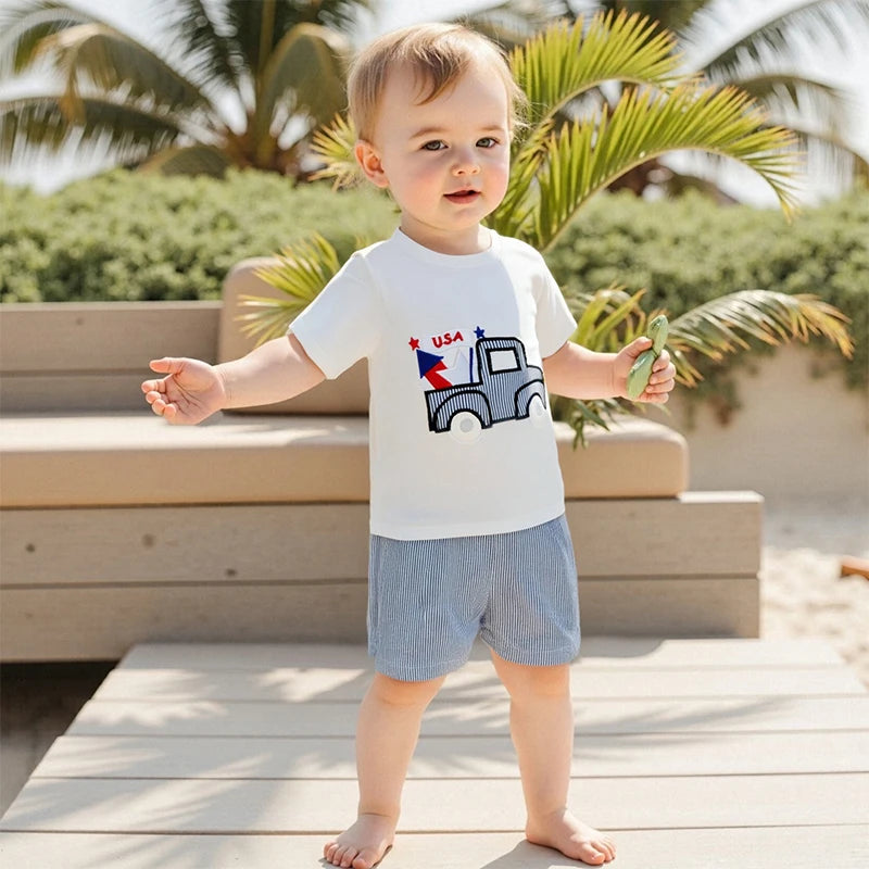 Toddler Boys 4th of July Truck Embroidered Set