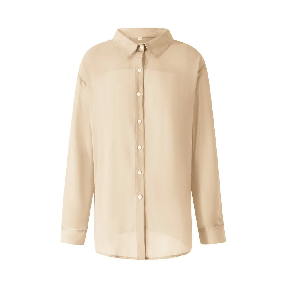 Women’s Mesh Long Sleeve Button-Down Top