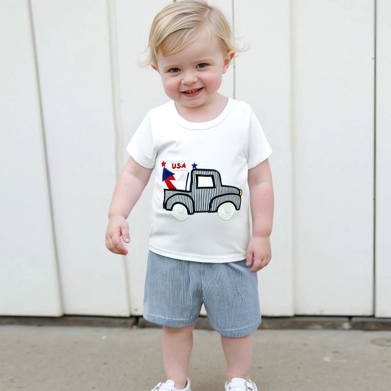 Toddler Boys 4th of July Truck Embroidered Set