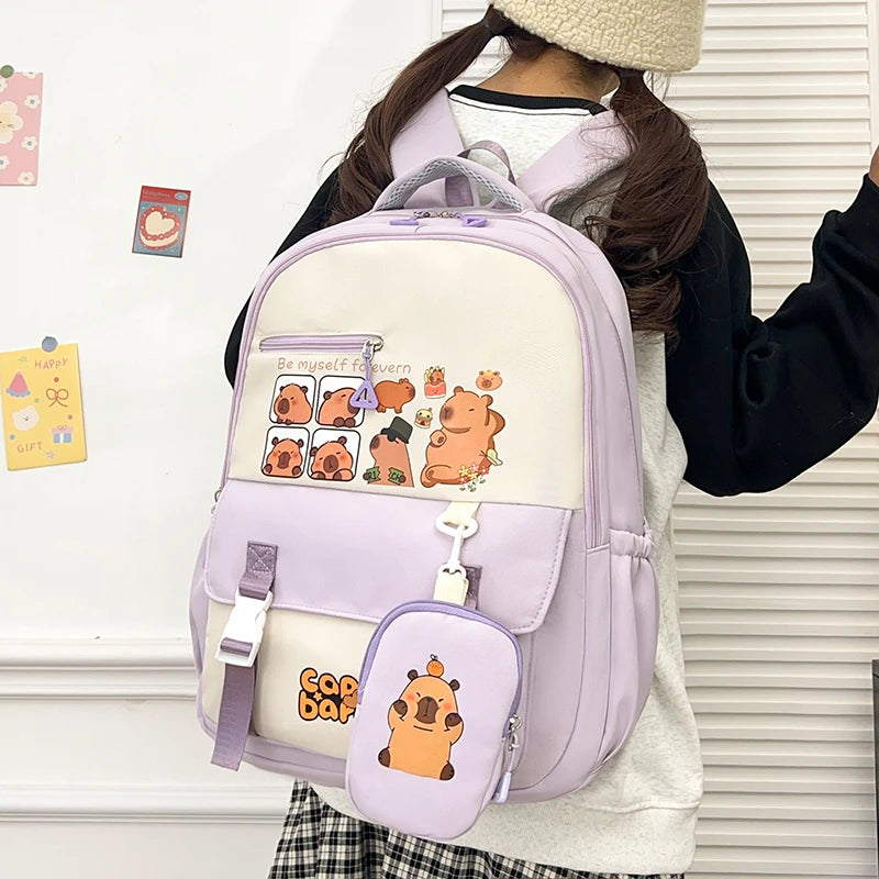 Cartoon Capybara Kawaii School Backpack