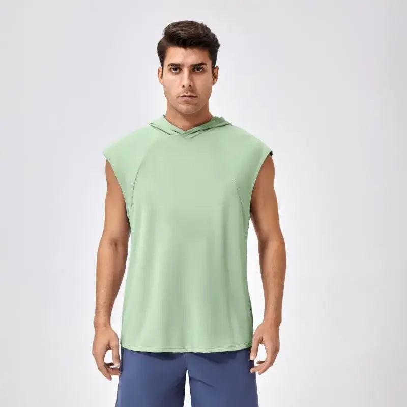 Men’s Wide Shoulder Quick-Dry Hooded Tank Top  Product Description: