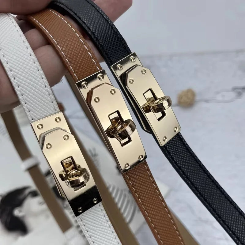 Women's PU Leather Thin Belt with Metal Buckle