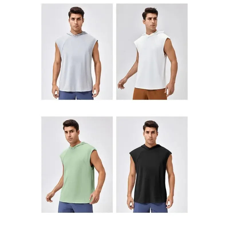 Men’s Wide Shoulder Quick-Dry Hooded Tank Top  Product Description: