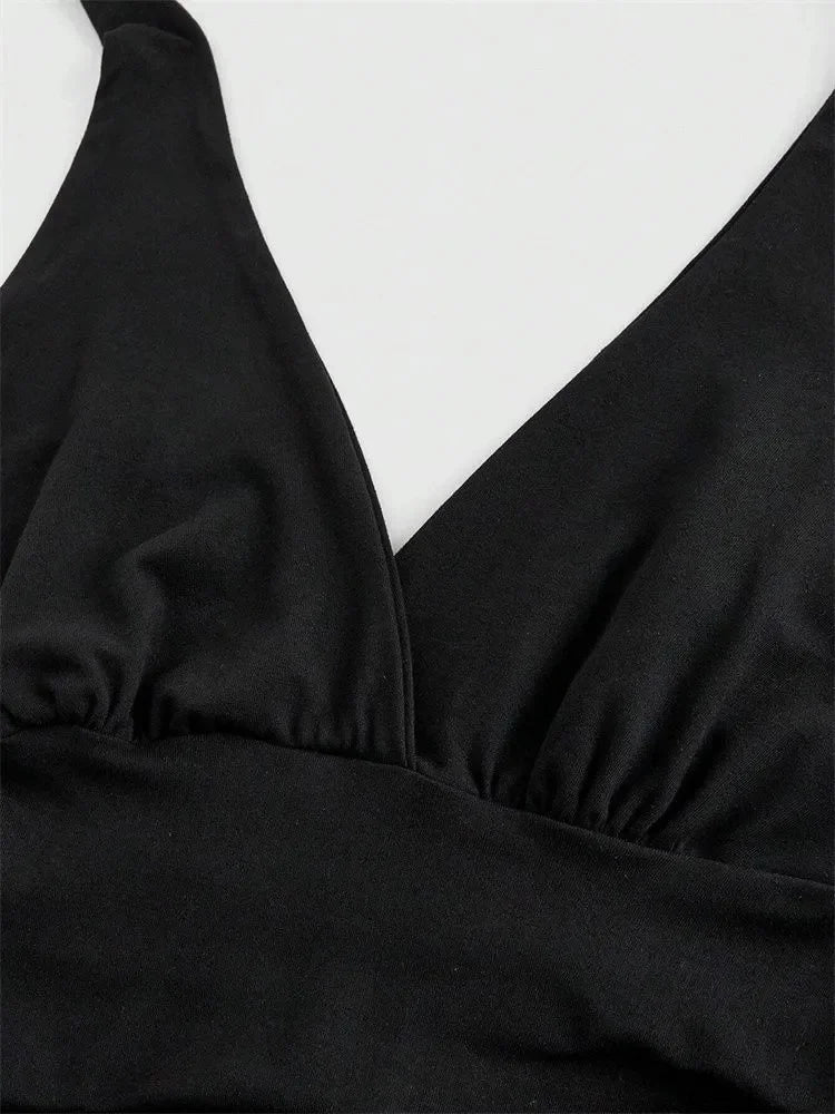 Leopard Print V-Neck Backless Halter Crop Top