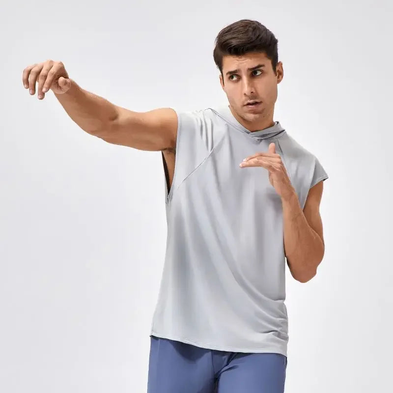 Men’s Wide Shoulder Quick-Dry Hooded Tank Top  Product Description: