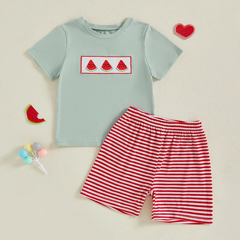 Boys Summer 2-Piece Pineapple Embroidered Outfit