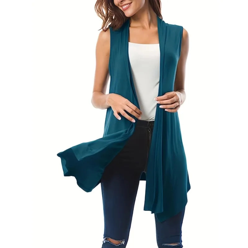Plus Size Asymmetric Hem Sleeveless Cardigan