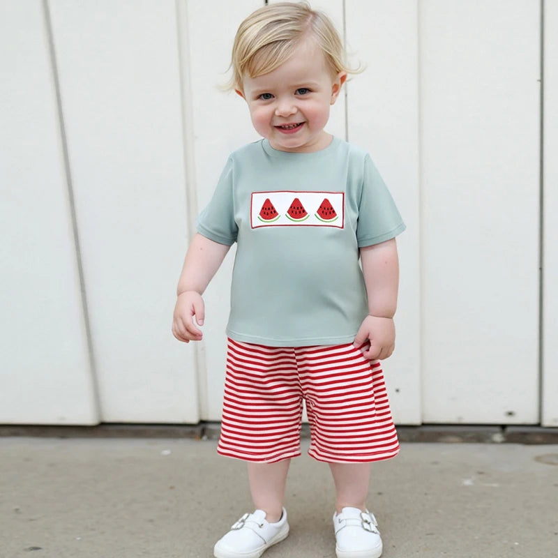 Boys Summer 2-Piece Pineapple Embroidered Outfit