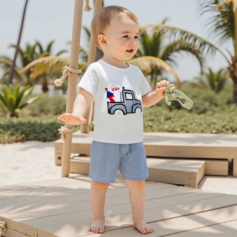 Toddler Boys 4th of July Truck Embroidered Set