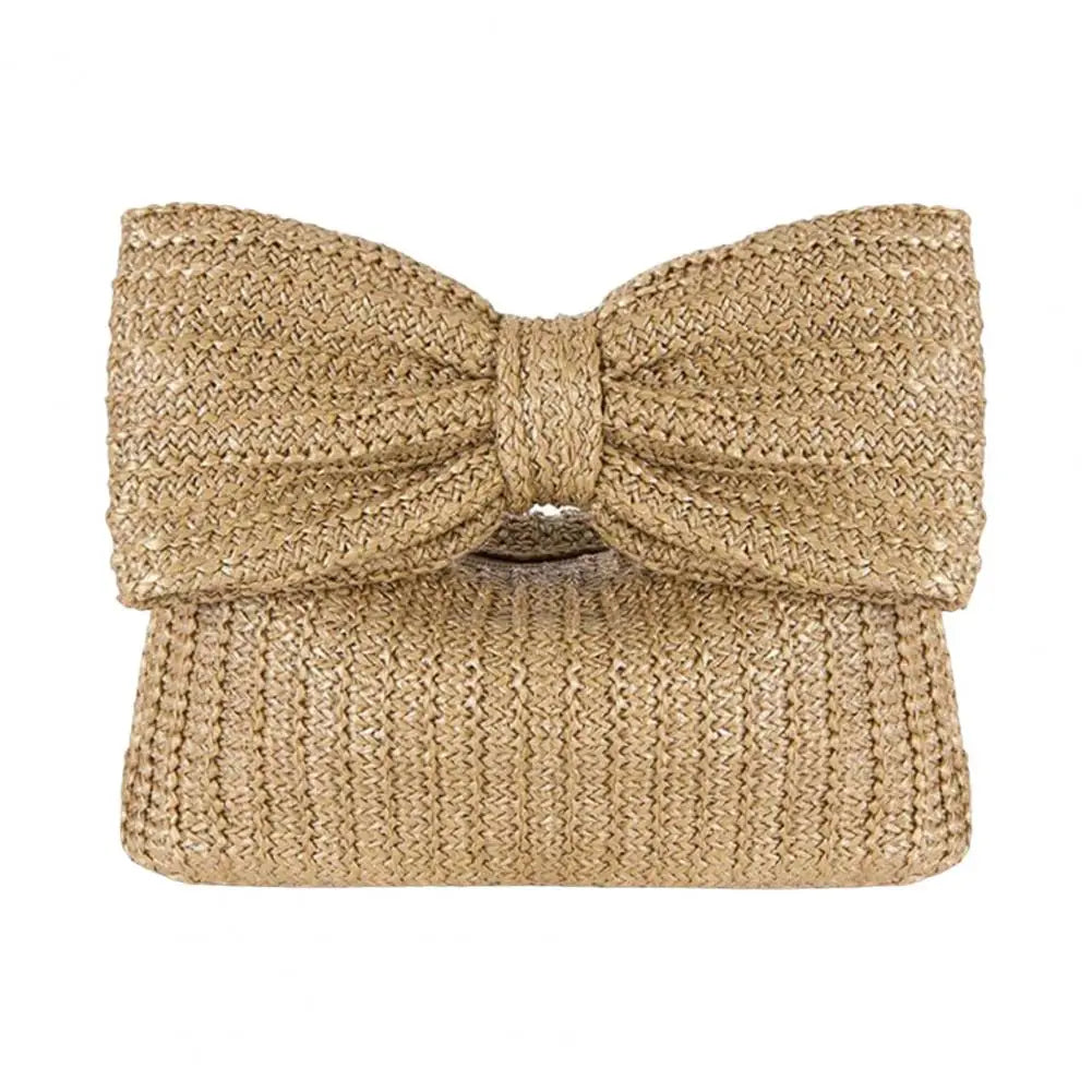 Boho Straw Bow Clutch Bag