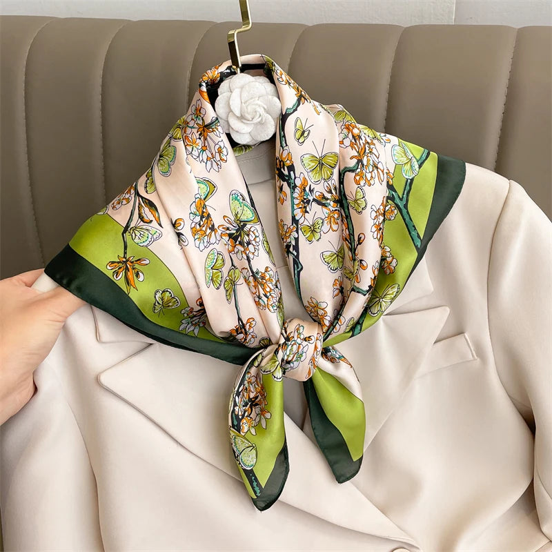 LuxeSilk 70x70cm Printed Women’s Square Scarf – 2025 Fashion Collection