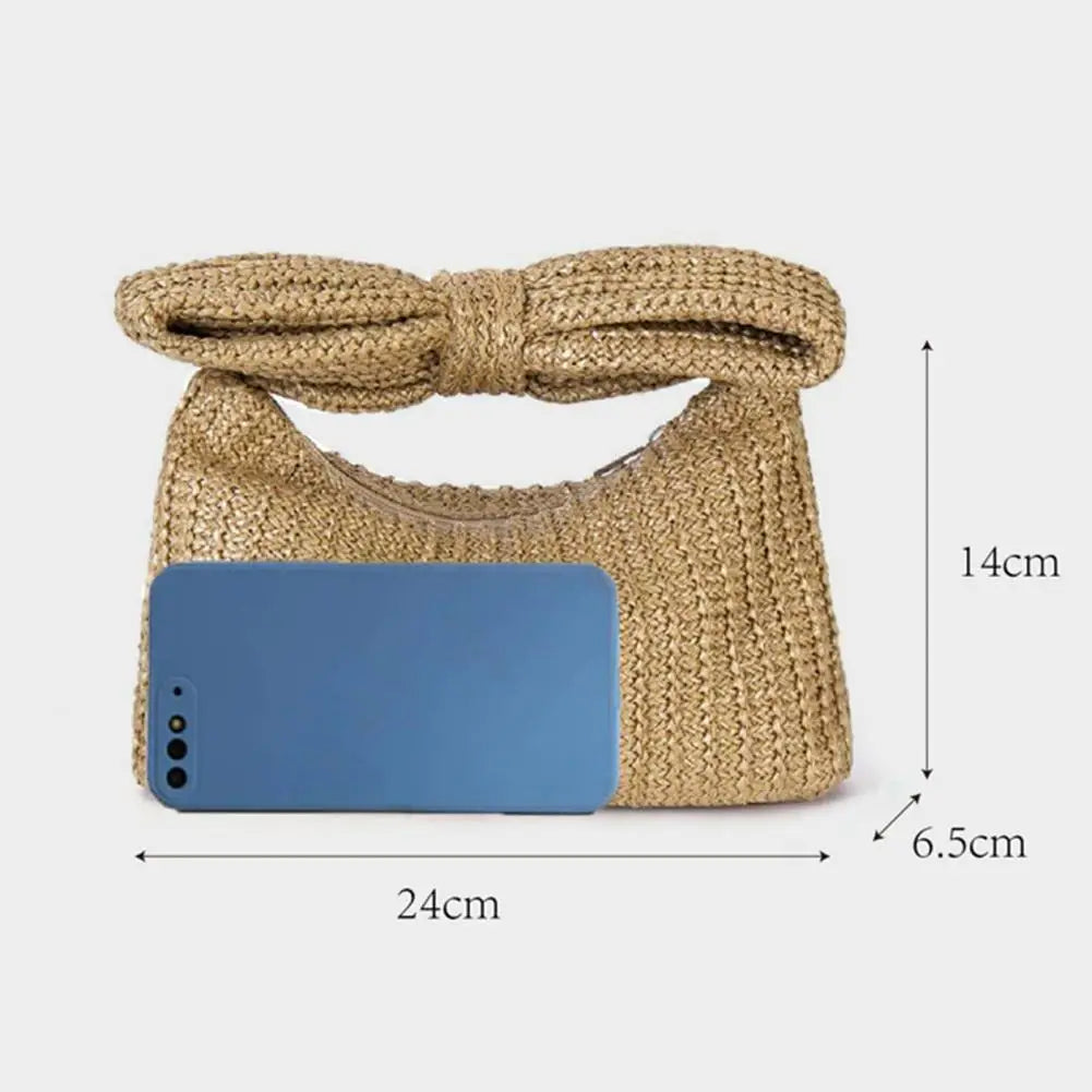 Boho Straw Bow Clutch Bag