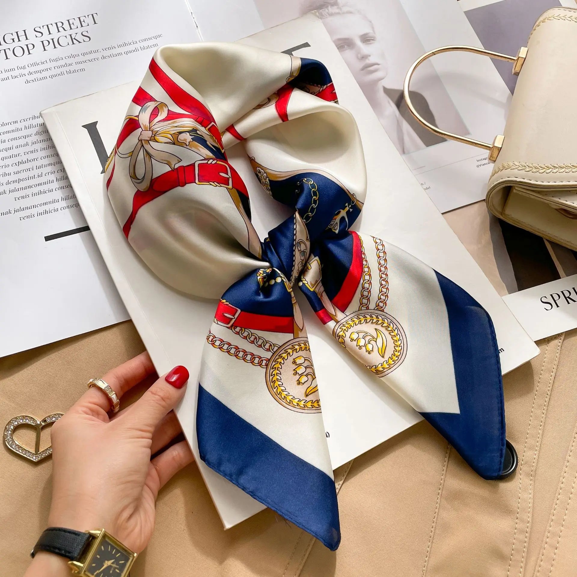 LuxeSilk 70x70cm Printed Women’s Square Scarf – 2025 Fashion Collection