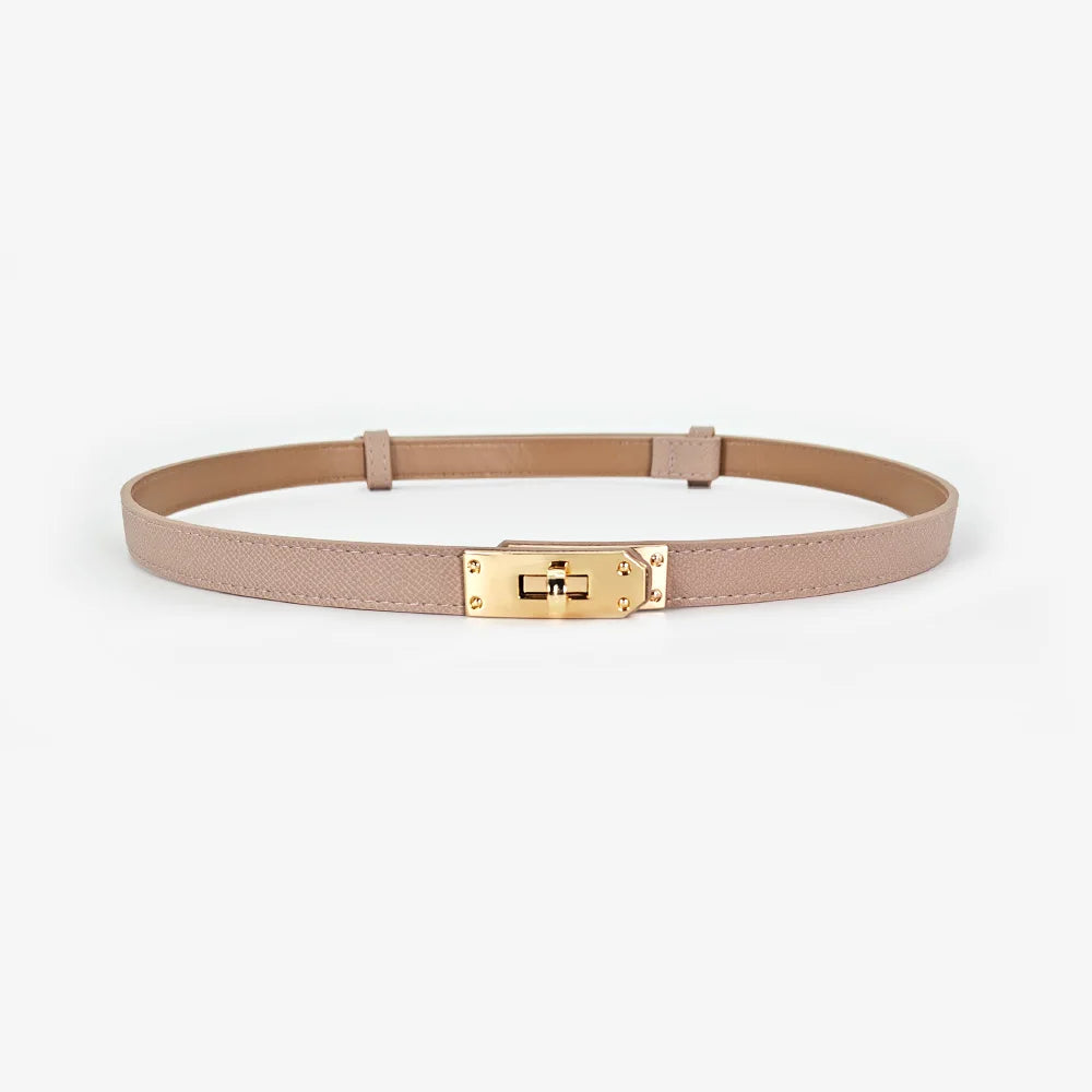 Women's PU Leather Thin Belt with Metal Buckle
