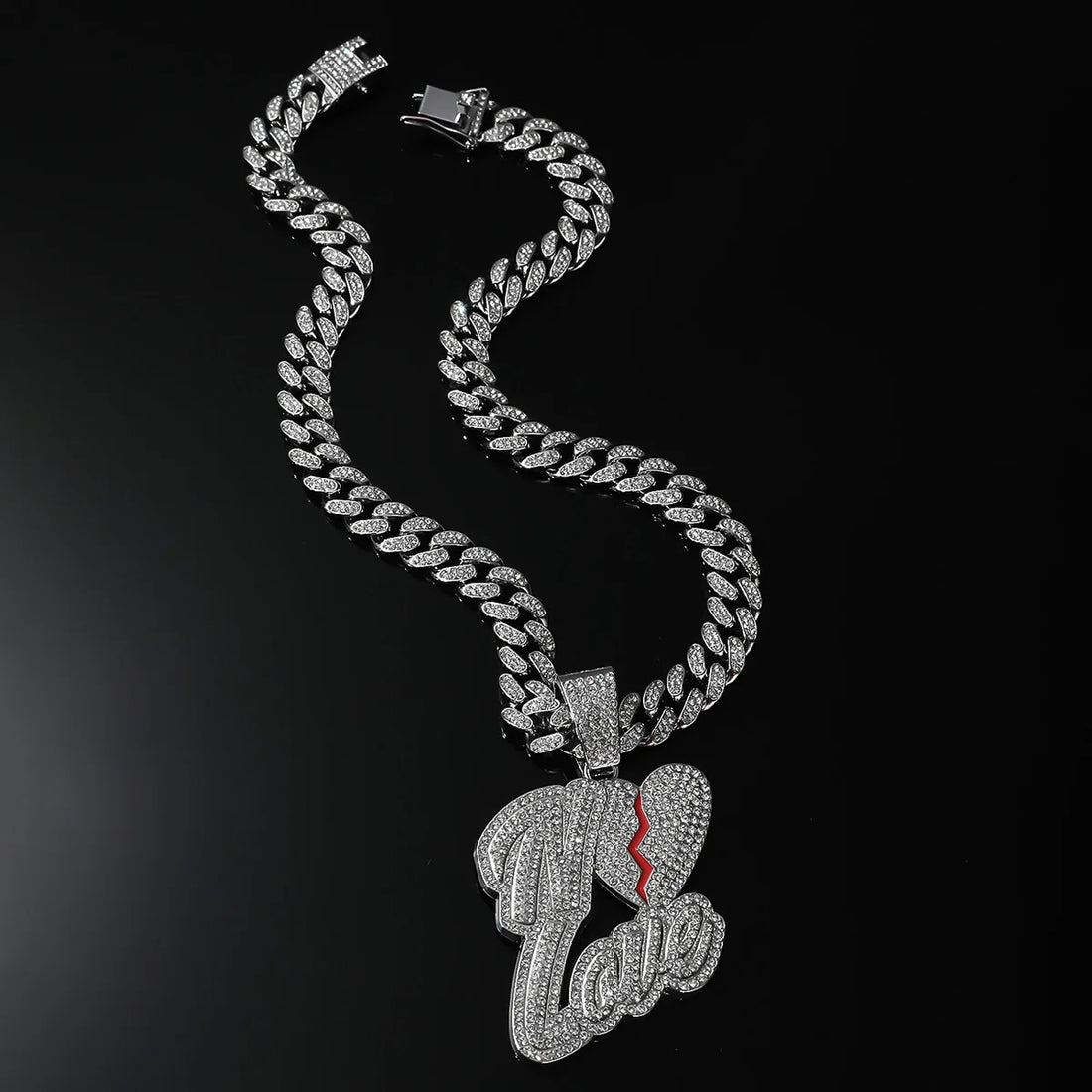 Love Heart Pendant Cuban Chain Necklace