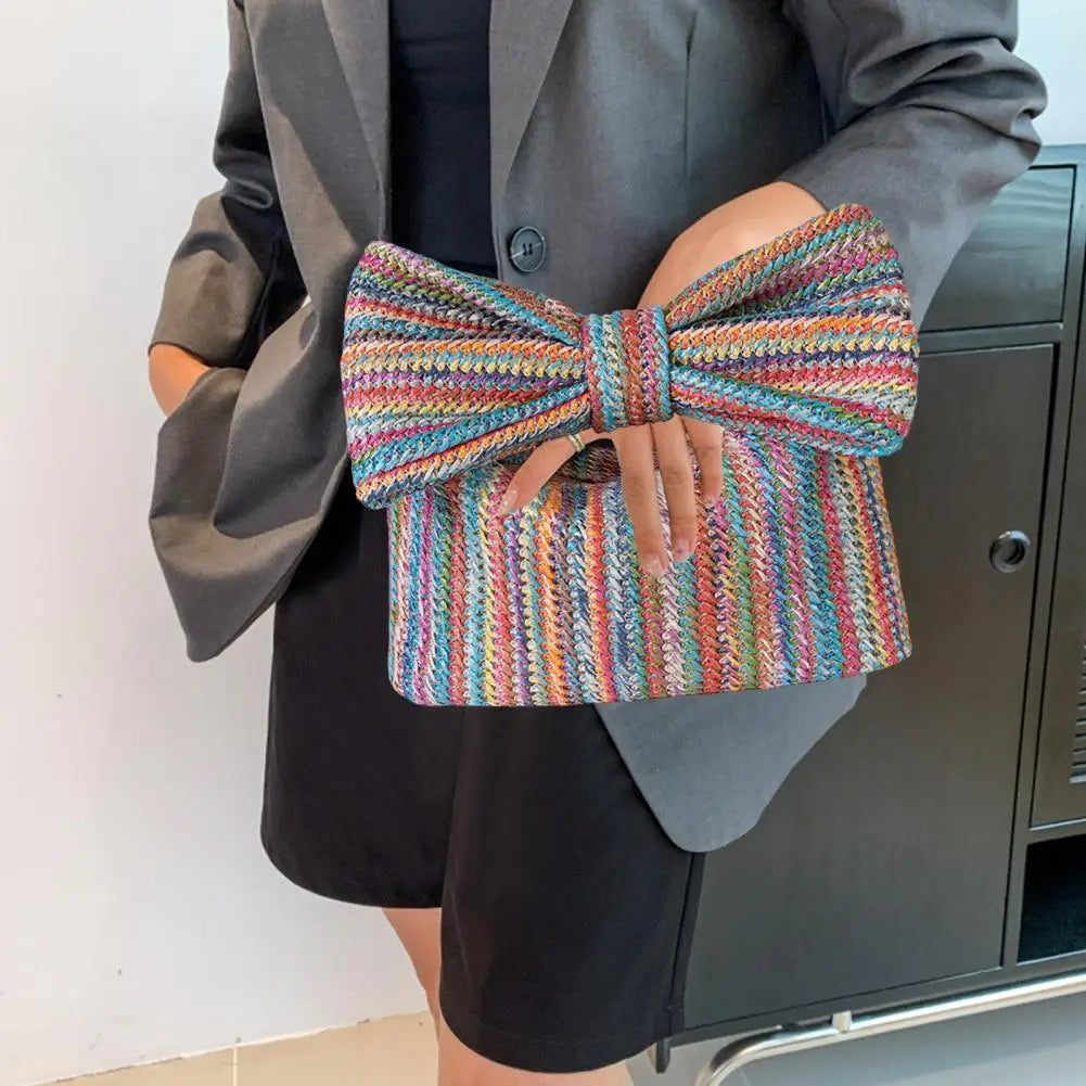 Boho Straw Bow Clutch Bag