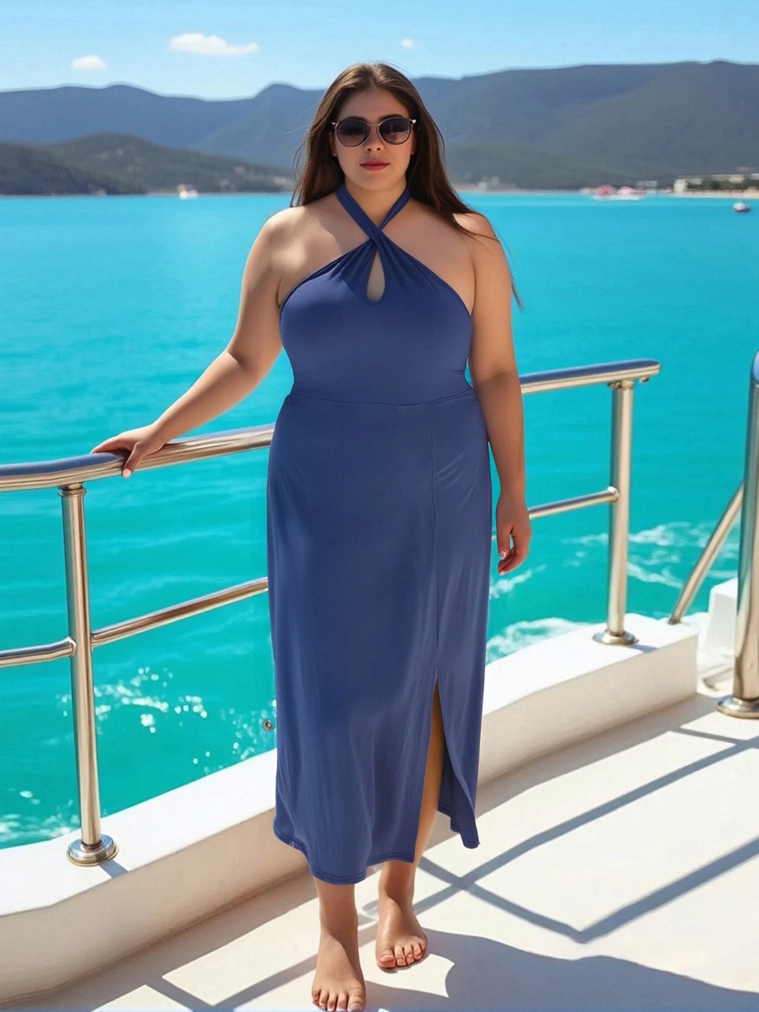 Elegant Plus Size Halter A-Line Dress