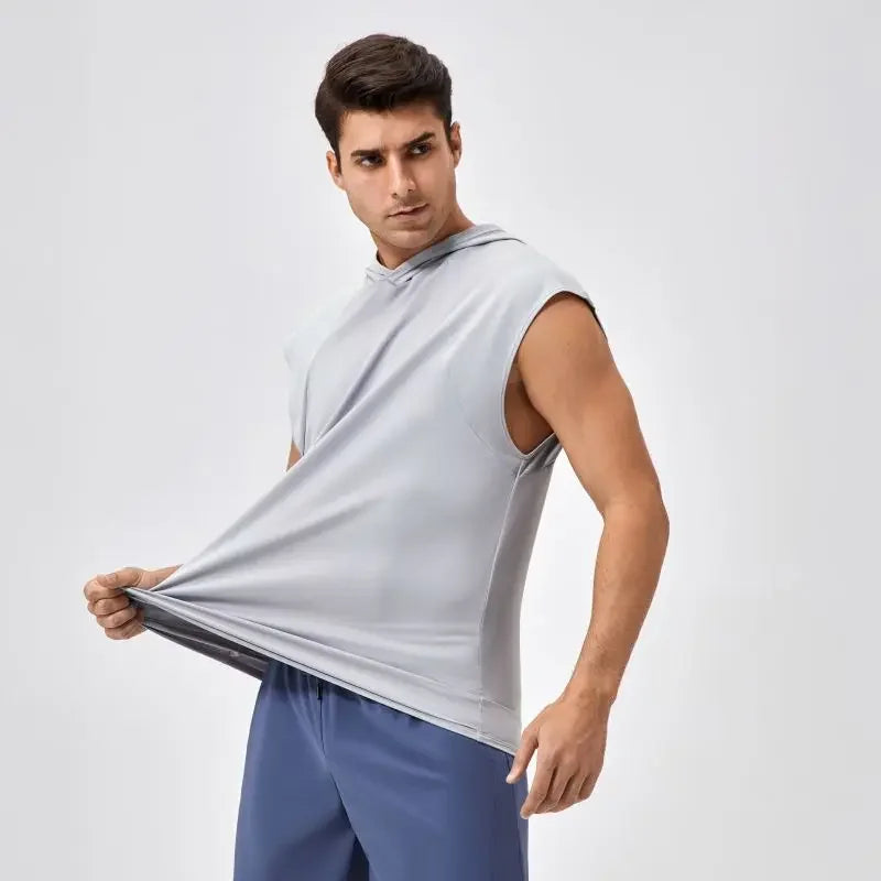 Men’s Wide Shoulder Quick-Dry Hooded Tank Top  Product Description: