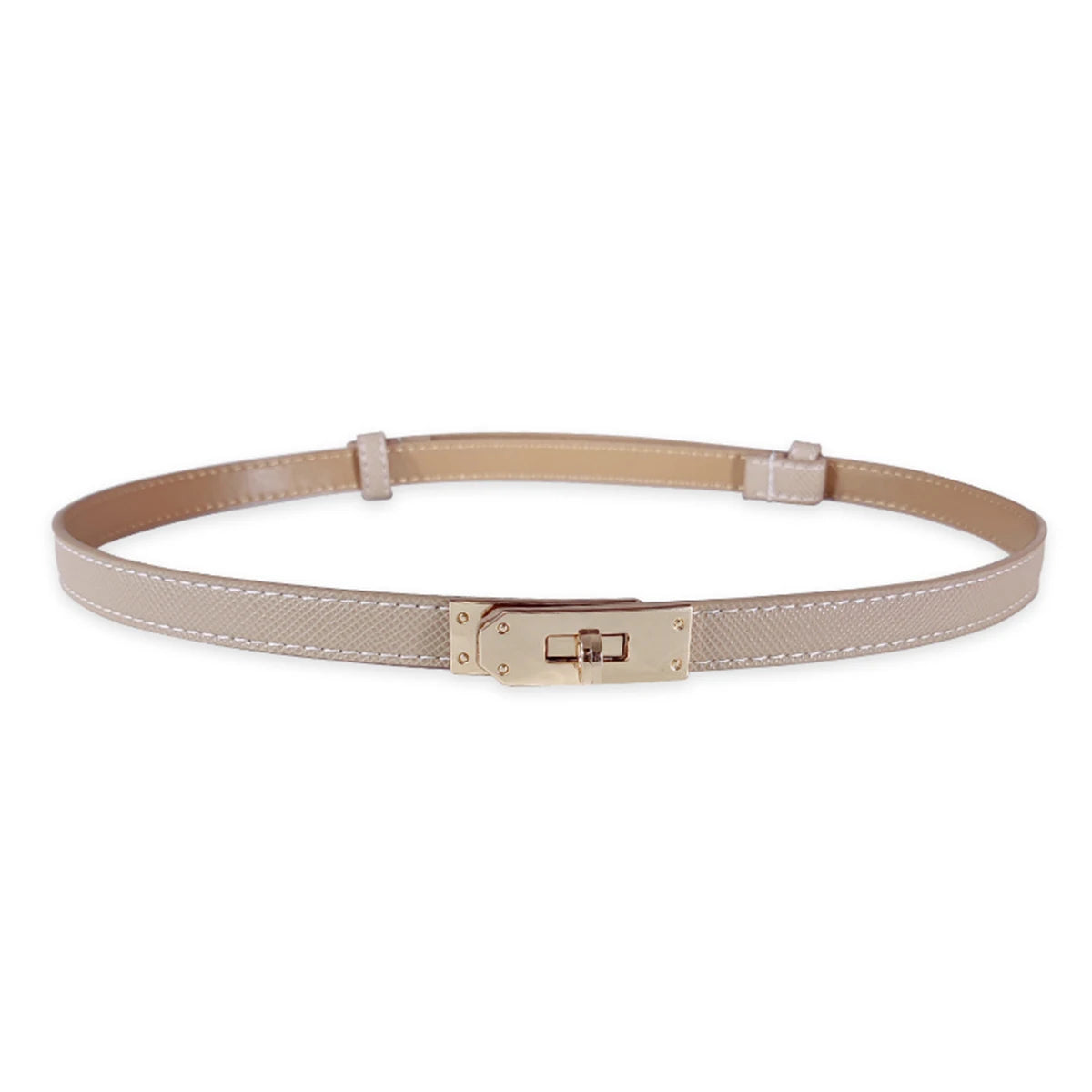 Women's PU Leather Thin Belt with Metal Buckle