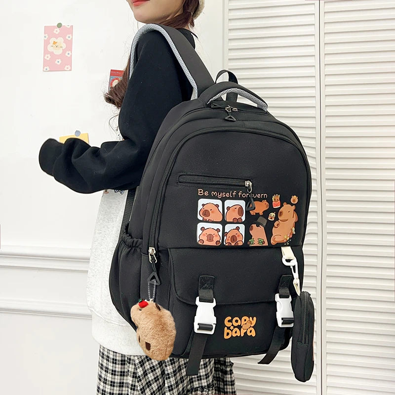 Cartoon Capybara Kawaii School Backpack