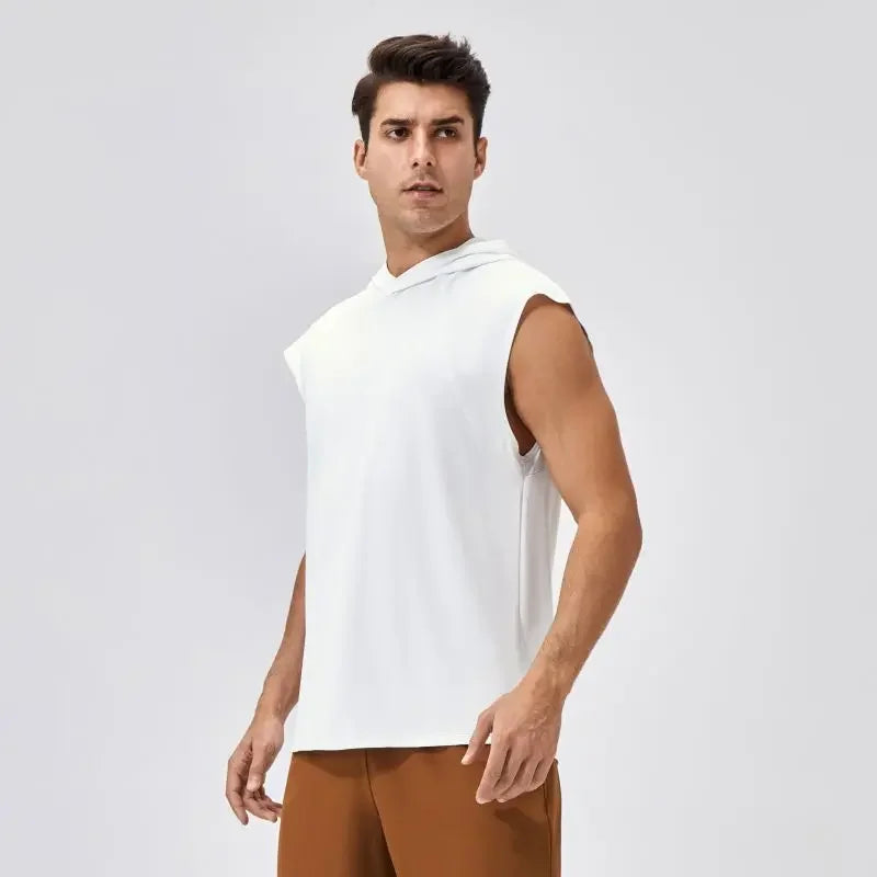 Men’s Wide Shoulder Quick-Dry Hooded Tank Top  Product Description: