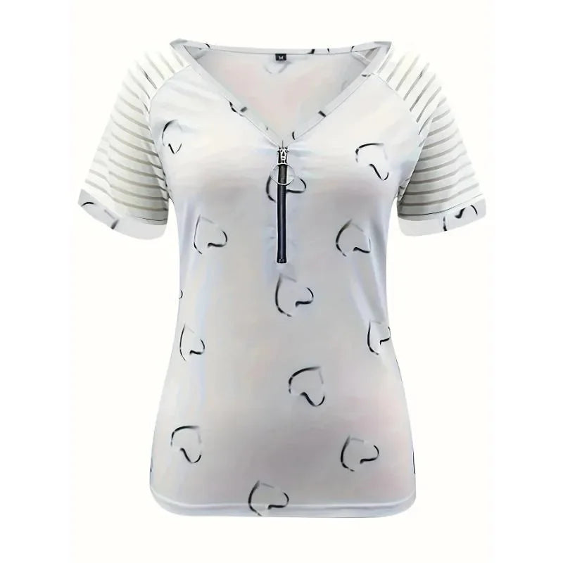 Plus Size V-Neck Zipper T-Shirt