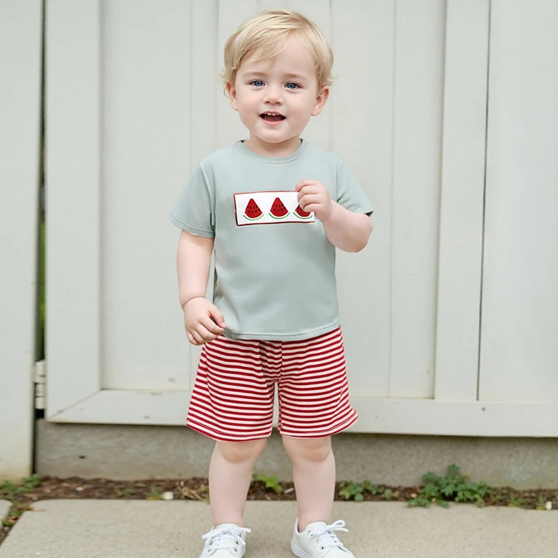 Boys Summer 2-Piece Pineapple Embroidered Outfit