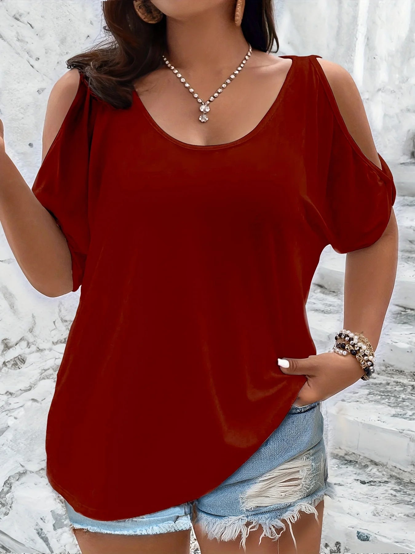 BreezeChic Plus Size Cold Shoulder Summer Top