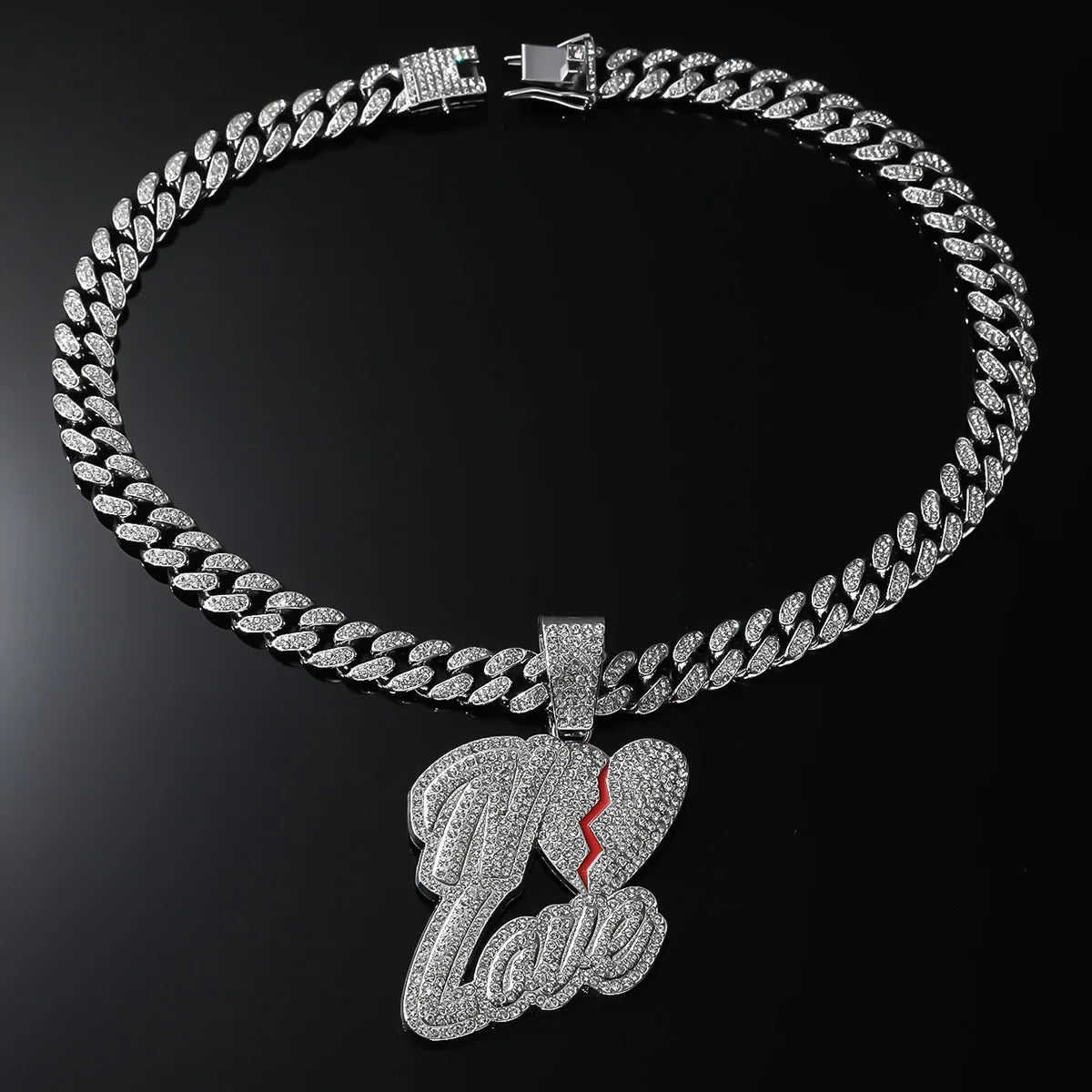 Love Heart Pendant Cuban Chain Necklace