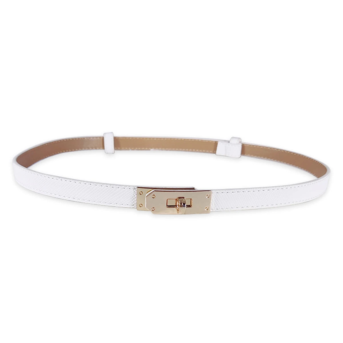 Women's PU Leather Thin Belt with Metal Buckle