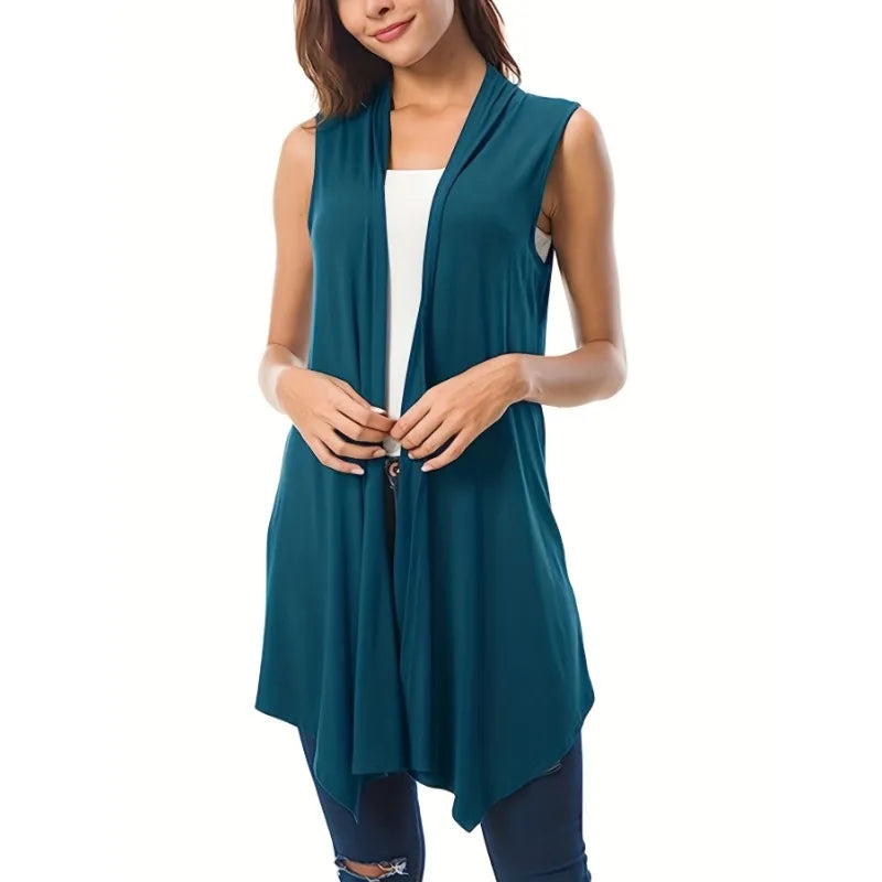 Plus Size Asymmetric Hem Sleeveless Cardigan