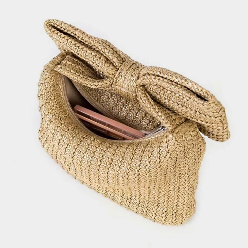 Boho Straw Bow Clutch Bag