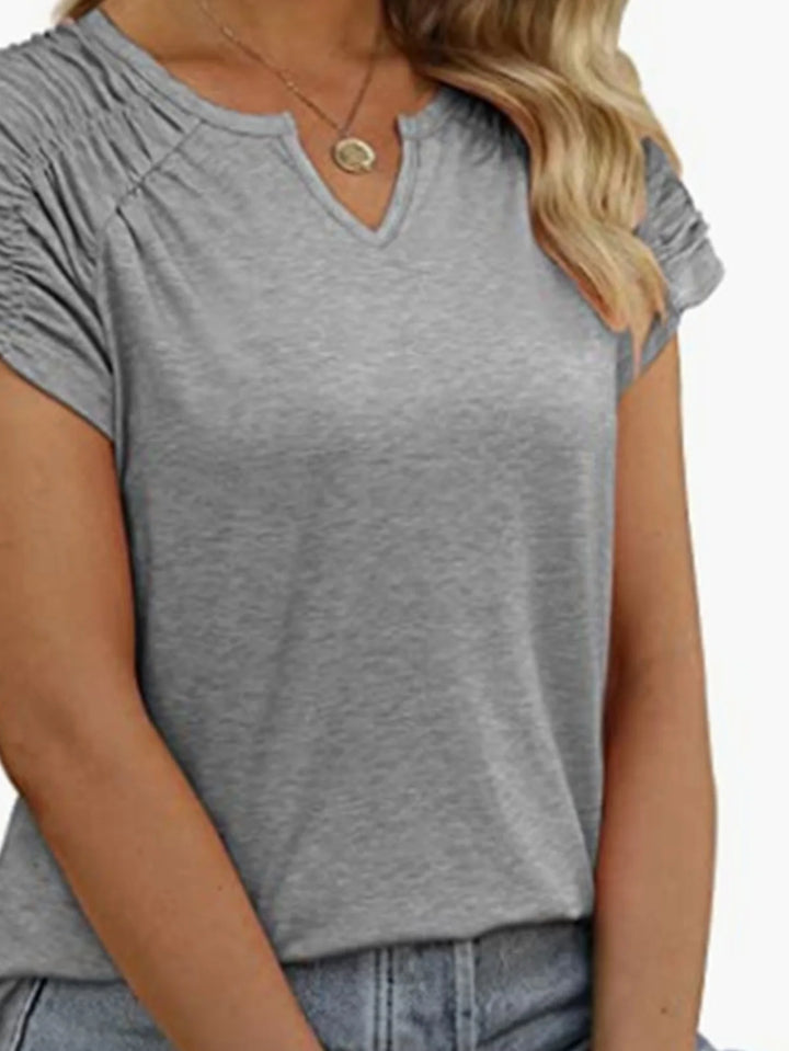Plus Size Notch Collar Pleated T-Shirt