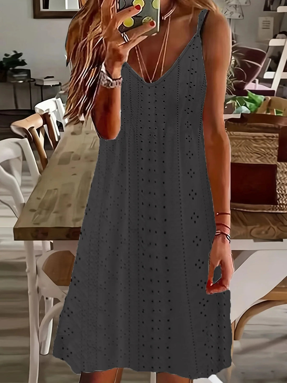 CurveChic Plus Size V-Neck Cutout Jacquard Dress