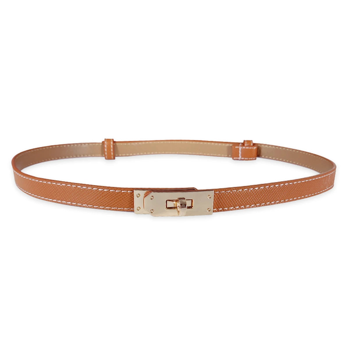 Women's PU Leather Thin Belt with Metal Buckle