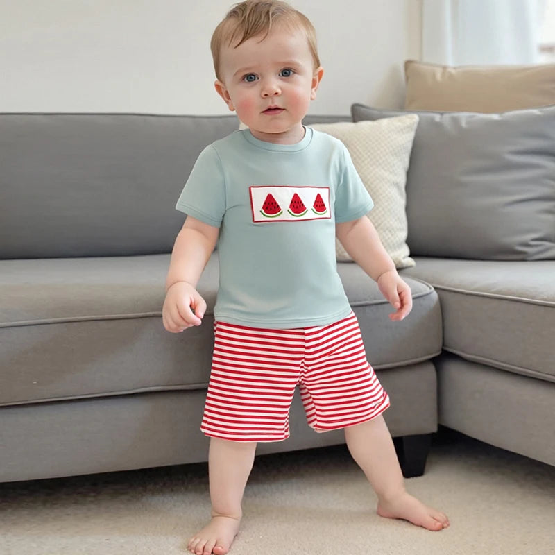 Boys Summer 2-Piece Pineapple Embroidered Outfit