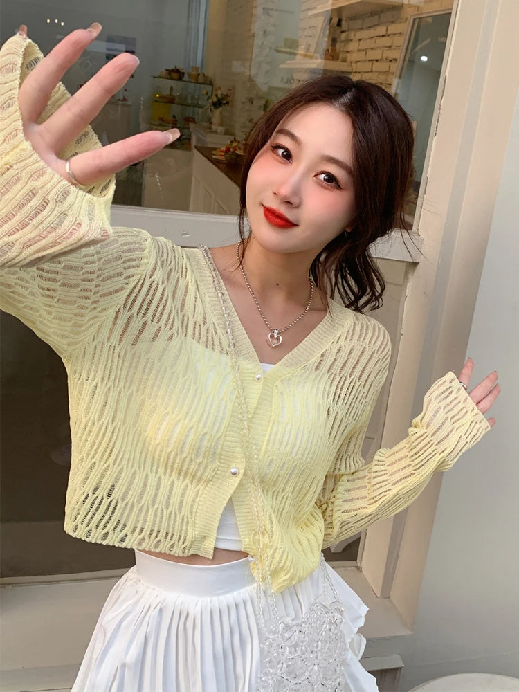 Women’s Lace Mesh Ribbed Crop Cardigan