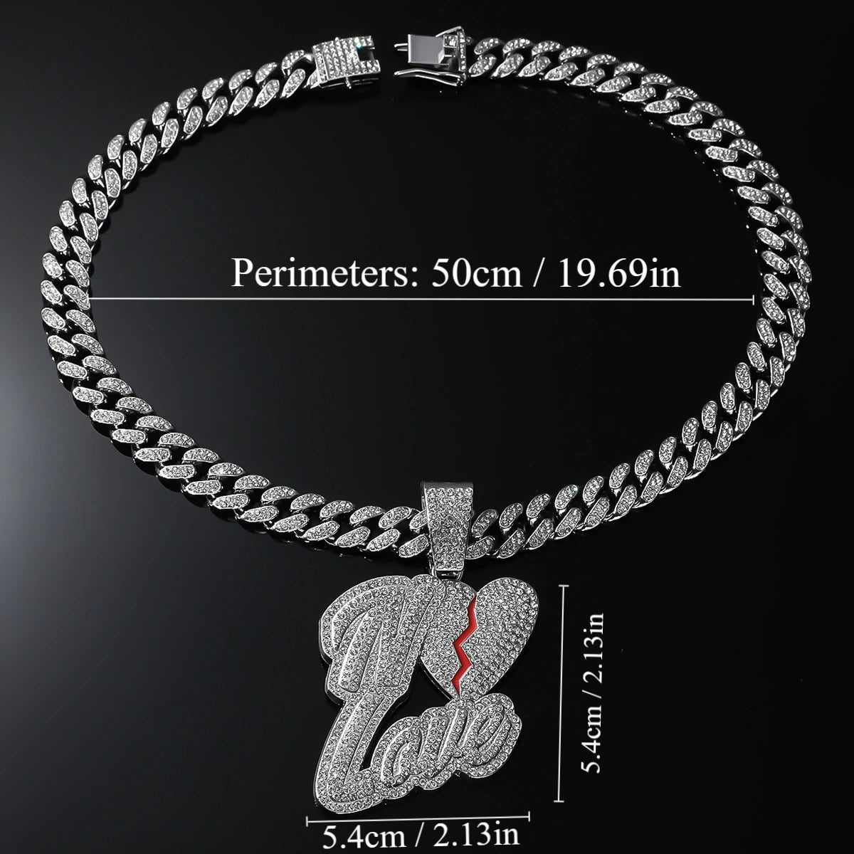 Love Heart Pendant Cuban Chain Necklace