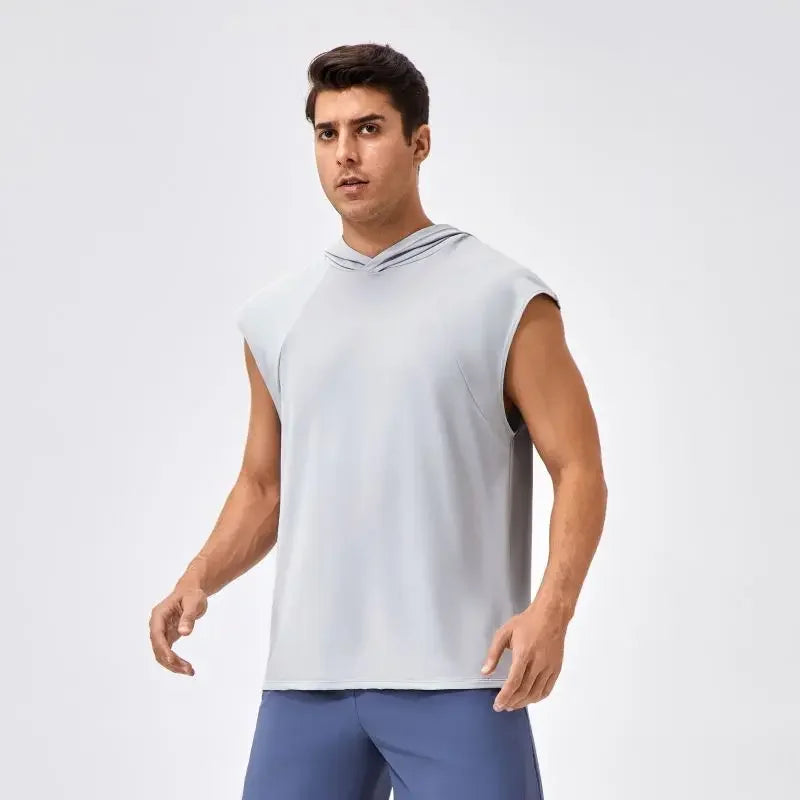 Men’s Wide Shoulder Quick-Dry Hooded Tank Top  Product Description: