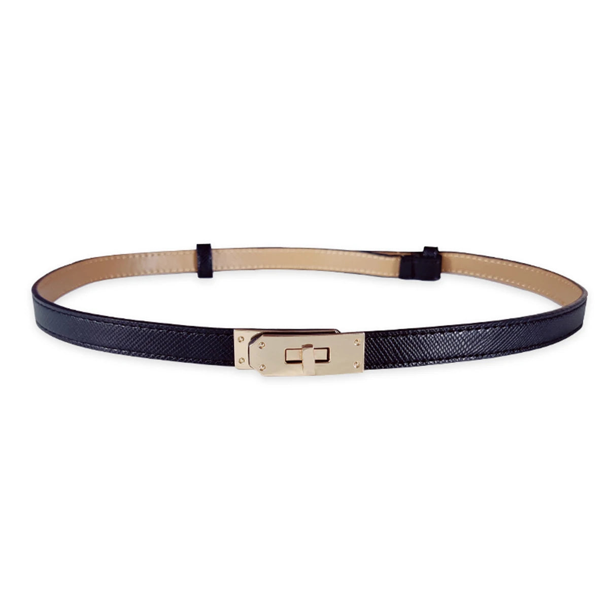 Women's PU Leather Thin Belt with Metal Buckle