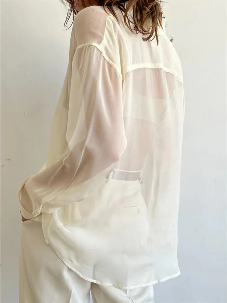 Women’s Mesh Long Sleeve Button-Down Top