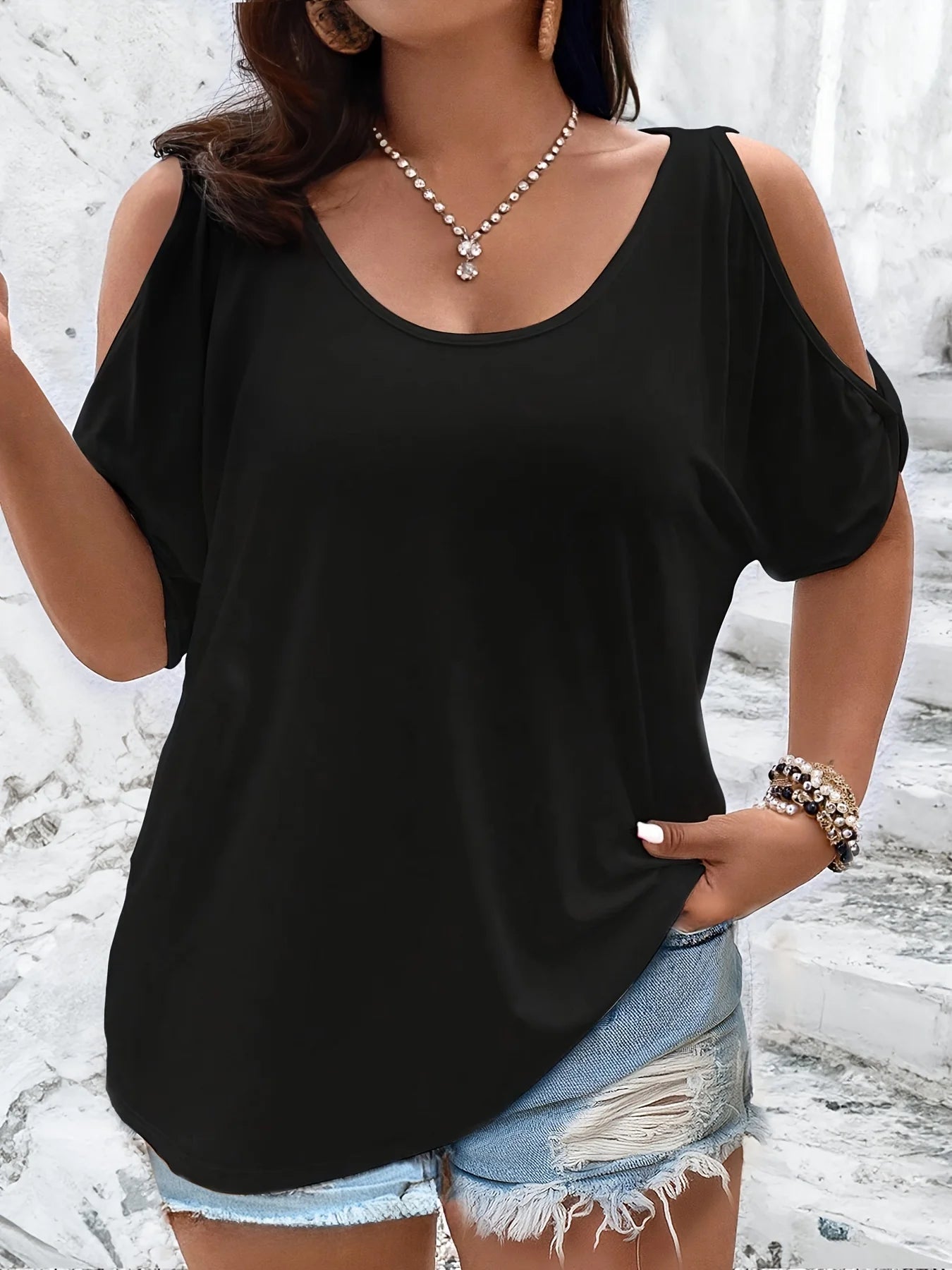 BreezeChic Plus Size Cold Shoulder Summer Top