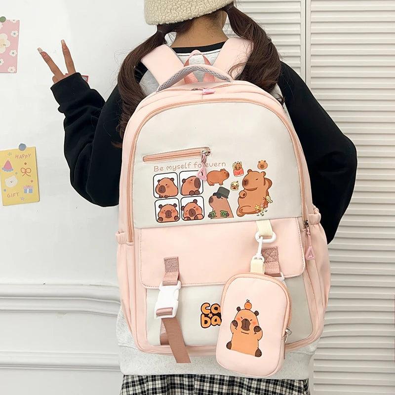 Cartoon Capybara Kawaii School Backpack