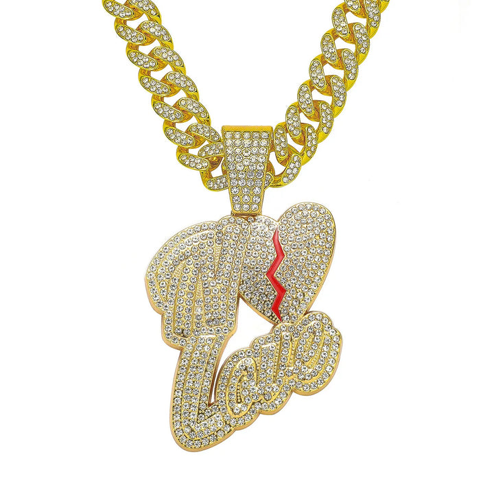 Love Heart Pendant Cuban Chain Necklace